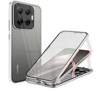 ANFAIRLACE Case Compatible with Xiaomi 15T Pro, Magnetic Adsorption 360 Protection Front Back Tempered Glass Metal Frame Shockproof Transparent Cover, Silver