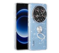 ANFAIRLACE Glitter Case Compatible with Xiaomi 14 Ultra, Built-in Ring Kickstand Clear Cover Soft TPU Silicone Sparkle Bling Women Girls Transparent Case, Silver