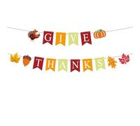 ANFEST Thanksgiving Celebration Banner, Colorful Give Thanks with Red, Orange, Golden Color, with Turkey, Pumpkin, Autumn Leaves, Festive Fall Decor for Home, Office, Autumn Party, Harvest Celebration