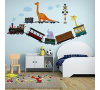 AnFigure Animal Train Wall Stickers Dinosaur Elephant Giraffe Wall Decals for Kids Room Baby Room Boys Room Nursery Playroom Childrens Bedroom Removable 3D Wall Art Decor Mural Vinyl Peel and Stick