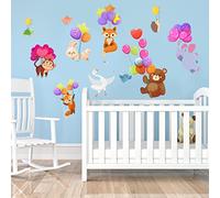 AnFigure Animals Balloons Wall Decals Elephant Deer Monkey Rabbit Bear Fox Wall Stickers Kids Boys Baby Girls Wall Decals Flying Animal Wall Stickers Nursery Playroom Classroom Bedroom Wall Decor