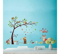 AnFigure Forest Animal Wall Stickers Deer Squirrel Rabbit Fox Owl Birds Wall Decals Jungle Woodland Animal Tree Wall Stickers for Kids Girls Boy Baby Wall Decals Nursery Playroom Bedroom Wall Decor