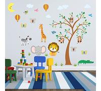 AnFigure Forest Animal Wall Stickers Giraffe Elephant Lion Wall Decals Monkey Tree Wall Stickers for Kids Girls Boy Baby Room Nursery Playroom Daycare Bedroom Kindergarten Wall Decor