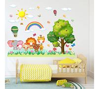 AnFigure Forest Baby Animals Wall Decals - Monkey Elephant Lion Giraffe Wall Stickers - Baby Nursery Kids Room Daycare Playroom Wall Decor