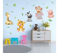 AnFigure Jungle Safari Animals Wall Stickers Elephant Monkey Giraffe Zebra Hippo Wall Decals Kids Baby Boys Girls Room Nursery Playroom Wall Sticker Childrens Babies Neutral Palm Leaf Crib Wall Decor