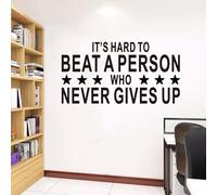 AnFigure Office Quotes Wall Stickers: Inspirational Gym Vinyl Art Wall Decals for Garage Classroom School Workspaces - It's Hard to Beat A Person Who Never Gives Up 21"X11"