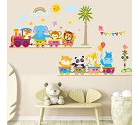 AnFigure Wall Decals, Wall Stickers for Kids, Baby Girls Boys Room Nursery Bedroom Playroom 3D DIY Cute Animal Train Theme Elephant Foxes Monkey Lion Bear Panda Tree Jungle Babies Tv Family Wall Decor