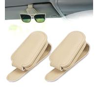 Anfly Sunglasses Holders for Car Sun Visor Accessories 2 Pcs, Glasses Holder for Car Magnetic Leather, Eyeglasses Hanger for Automative Beige