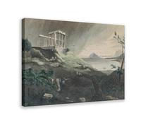 ANFOTCM 19th Century Watercolour A Ruined Temple by The Sea Original Vintage Antique Artwork Canvas Poster Wall Art Decor Print Picture Paintings for Living Room Bedroom Decoration 16x24inch(40x60cm)