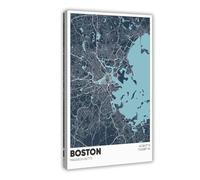 ANFOTCM Boston Map, Massachusetts, Vintage Wall Decoration Famous Oil Paintings for Living Room Classic Artwork Pictures Home Decor 24x36inch(60x90cm)