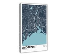 ANFOTCM Bridgeport Map, Connecticut, Vintage Wall Decoration Famous Oil Paintings for Living Room Classic Artwork Pictures Home Decor 20x30inch(50x75cm)