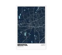 ANFOTCM Bristol CT Map, Connecticut, Vintage Wall Decoration Famous Oil Paintings for Living Room Classic Artwork Pictures Home Decor 16x24inch(40x60cm)