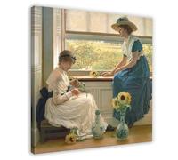 ANFOTCM George Dunlop Leslie,Sun And Moon Flowers, Vintage Wall Decoration Famous Oil Paintings for Living Room Classic Artwork Pictures Home Decor 20x20inch(50x50cm)