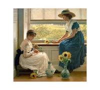 ANFOTCM George Dunlop Leslie,Sun And Moon Flowers, Vintage Wall Decoration Famous Oil Paintings for Living Room Classic Artwork Pictures Home Decor 24x24inch(60x60cm)