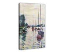 ANFOTCM Gustave Caillebotte,Boats Anchored on The Seine Vintage Wall Decoration Famous Oil Paintings for Living Room Classic Artwork Pictures Home Decor 16x24inch(40x60cm)
