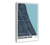 ANFOTCM Highland Park Map, Illinois, IL Art Wall Decoration Poster Family Bar Restaurant Garage Cafe Art Sign Gift 16x24inch(40x60cm)
