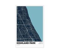 ANFOTCM Highland Park Map, Illinois, IL Art Wall Decoration Poster Family Bar Restaurant Garage Cafe Art Sign Gift 16x24inch(40x60cm)