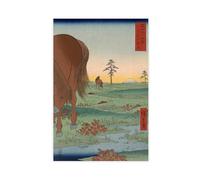 ANFOTCM Hiroshige,Shimosa Koganehara,Two Horses Graze on The Open Plain,japanese Painting Poster for Room Aesthetics Canvas Wall Art Poster And Print 24x36inch(60x90cm)