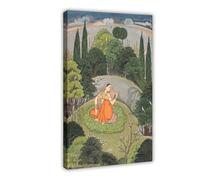 ANFOTCM Indian Paintings,The Heroine Who Waits Anxiously for Her Absent Lover Utka Nayika Canvas Poster Wall Art Bedroom Decor Office Room Kitchen Decor Gift 20x30inch(50x75cm)