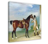 ANFOTCM John E Ferneley,Miss Villebois Bay Hunter Held by A Groom, Poster Canvas Artwork Prints Rustic Farmhouse Decorations for Living Room Bathroom Bedroom 24x24inch(60x60cm)