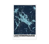 ANFOTCM Lake Winnipesaukee Map, New Hampshire, NH Canvas Wall Art Print Poster For Home School Office Decor 12x18inch(30x45cm)