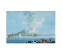 ANFOTCM Neapolitan School 19th Century Gouache - The Eruption of Mount Vesuvius Original Vintage Antique Artwork Canvas Posters Wall Art Bedroom Office Room Decor Gift 24x36inch(60x90cm)