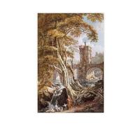 ANFOTCM Paul Sandby,View Of The Old Welsh Bridge, Poster Canvas Artwork Prints Rustic Farmhouse Decorations for Living Room Bathroom Bedroom 24x36inch(60x90cm)