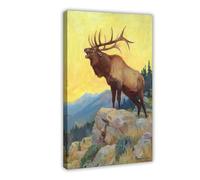 ANFOTCM Philip Russell Goodwin,Bugling Elk Poster Print for Teen Boys Room Wall Art Canvas Painting Print 24x36inch(60x90cm)