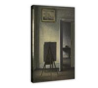ANFOTCM Vilhelm Hammershoi,Interior with The Artist's Easel, 1910, Modern Wall Prints Abstract Geometric Minimalist Art Framed Canvas Prints For Office Bedroom Wall Decor 12x18inch(30x45cm)