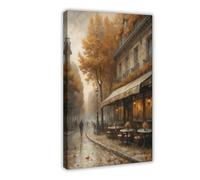 ANFOTCM Vintage Paris Cafe Autumn Cottagecore Oil Painting Poster Canvas Artwork Prints Rustic Farmhouse Decorations for Living Room Bathroom Bedroom 12x18inch(30x45cm)