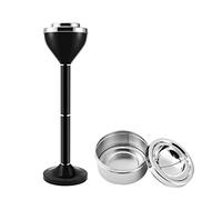 Anfrere Standing Ashtray Outdoor for Patio, Large & Tall Outside Ashtrays for Cigarette Butt Receptacle Disposal, Commercial Metal Smokers Cigar Ash Tray Container with Lid, Polished Black, B01BK