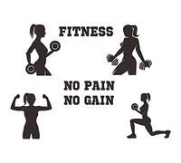 ANFRJJI Girls Women Gym Wall Decal NO PAIN NO GAIN Fitness Inspiration Quote Peel & Stick Wall Sticker Red Typographic Matte Glitter Wall, Glass, Furniture Indoor Home Gym Decor