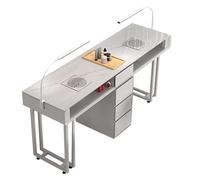 ANFUZUN.RONG Nail Tech Desk Manicure Table Drawers Cabinet,Professional Modern Double Nail Tech Desk w/Electric Dust Collector & LED Lights & Wireless charger,Compact Beauty Salon Spa Workstation