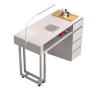 ANFUZUN.RONG Nail Tech Desk Manicure Table Drawers Cabinet,Professional Modern Double Nail Tech Desk w/Electric Dust Collector & LED Lights & Wireless charger,Compact Beauty Salon Spa Workstation