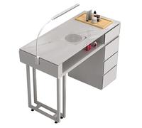 ANFUZUN.RONG Nail Tech Desk Manicure Table Drawers Cabinet,Professional Modern Double Nail Tech Desk w/Electric Dust Collector & LED Lights & Wireless charger,Compact Beauty Salon Spa Workstation