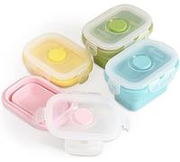 Angaekkot Pack of 4 Silicone Collapsible Containers, Food Storage Containers with Lid, Silicone Stackable, BPA-Free, 150 ml Foldable Food Storage Containers with Snap Lid