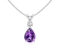 Angara Natural Amethyst Teardrop Pendant Necklace for Women Girls with Diamond 925 Silver/14K Solid Gold/Platinum 950 February Birthstone Gift for Her 14K