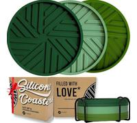 Angardy Homeware Green Coasters Set of 6- Table Coasters for Drinks - Green Home Decor Coffee Table - Minimalist Tropical with Stylish Sage Groove Pattern Round 4" & Black Holder -Housewarming Gifts