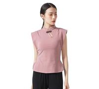 Angcoco Women's Chinese Traditional Cheongsam Sleeveless Vest Tops for Dance Performance Pink