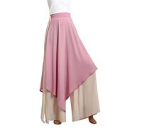 Angcoco Women's Loose Fit Double Layered Double-Color Splicied Chiffon Pants for Dance Training