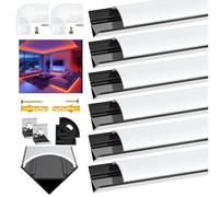 Angdarun LED Aluminium Profile Black 6 Packs x 1 m V-Shaped LED Strip Track LED Diffuser with End Caps (White + Black V Form 6 Stück)