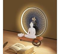 ANGDI 13 inch Shakyamuni Seated Buddha Statue, Holder Lotuses Indoor Backflow Incense Burner Meditating Buddha Statue with Light Ring, Ceramic Meditation Decoration for Home Office(Yellow)