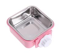 Angeer 2-IN-1 Removable Square Dog Bowl for Crates Puppy Food Feeder Water Dish with Bolt Holder Stainless Steel Pet Hanging Bowl Food Water Bowl (Pink-Large)