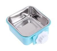Angeer 2-IN-1 Removable Square Dog Bowl for Crates Puppy Food Feeder Water Dish with Bolt Holder Stainless Steel Pet Hanging Bowl Food Water Bowl (Blue-Large)