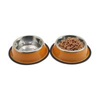 Angeer 2 Pack Stainless Steel Dog & Cat Bowls Non-Slip Pet Food and Water Dishes with Anti-Tip Design, Durable Easy-Clean Bowls for Puppy, Kitten, Pets (Orange)