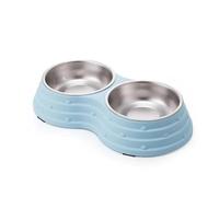 Angeer Stainless Steel Double Pet Bowl, Detachable Cat & Dog Food Water Dish with Anti-Slip for Cats/Dogs, Durable Split Feeding Bowls for Puppy/Kitten(M, Blue-Round)