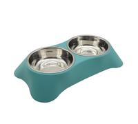 Angeer Stainless Steel Double Small Pet Bowls, Detachable Cat Food Water Dish with Anti-Slip Design for Cats, Durable Split Feeding Bowls for Small Pets, Cats and Pet Bowls(Dark Green, L)