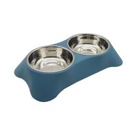 Angeer Stainless Steel Double Small Pet Bowls, Detachable Cat Food Water Dish with Anti-Slip Design for Cats, Durable Split Feeding Bowls for Small Pets, Cats and Pet Bowls(Dark Blue, L)