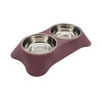 Angeer Stainless Steel Double Small Pet Bowls, Detachable Cat Food Water Dish with Anti-Slip Design for Cats, Durable Split Feeding Bowls for Small Pets, Cats and Pet Bowls(Dark Red, M)