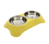 Angeer Stainless Steel Double Small Pet Bowls, Detachable Cat Food Water Dish with Anti-Slip Design for Cats, Durable Split Feeding Bowls for Small Pets, Cats and Pet Bowls(Yellow, M)